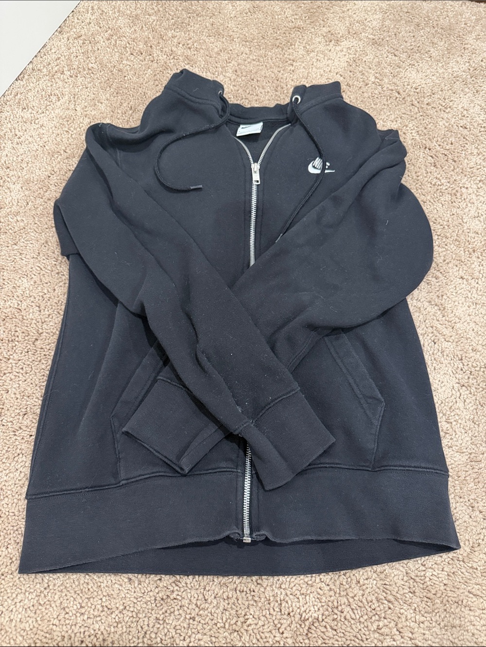 Nike Black Zip-Up Hoodie with Small Swoosh